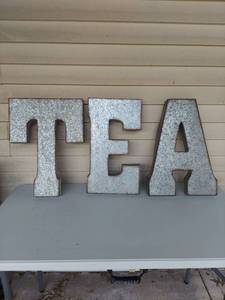 lot 1052 image: Galvanized Metal TEA Letter Sign Set