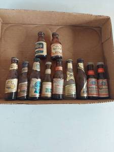 lot 1087 image: Miniature Beer Bottle Collection - Budweiser, Blatz, Falstaff, Fort Pitt, Pabst Blue Ribbon, Dixie, Miller High Life