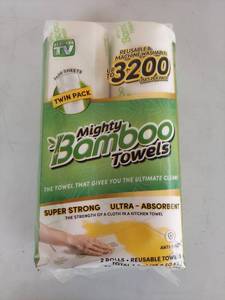 lot 1092 image: Mighty Bamboo Towels Reusable Kitchen Roll Twin Pack 2x20 Sheets