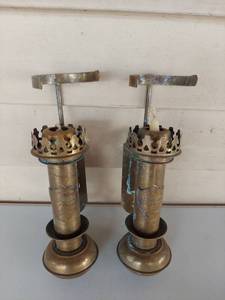 lot 1103 image: Wells Fargo & Co. Express San Francisco Division Brass Oil Lamps - Pair