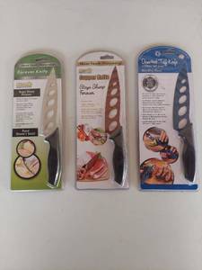 lot 1117 image: Home Innovations Kitchen Knife Set - Forever Knife, Copper Knife & Diamond Tuff Knife