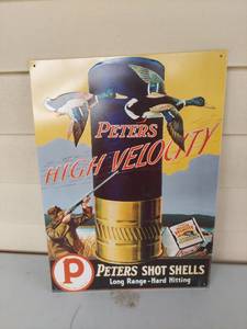 lot 1136 image: Peters High Velocity Shot Shells Advertising Tin Sign