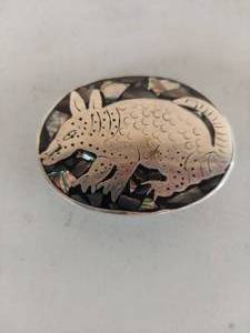 lot 1169 image: Mexican Alpaca Silver Armadillo Abalone Inlay Belt Buckle