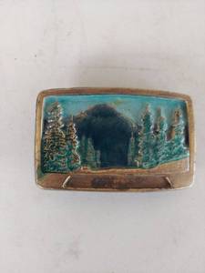 lot 1200 image: Chad Mfg Corp Mountain Clearing Enamel Belt Buckle No. 1003A