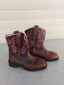 lot 1219 image: Ariat Fatbaby Womens Western Cowboy Boots Brown Purple Embroidered Steel Toe - 6.5 B