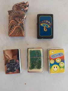 lot 1263 image: Lot of 5 Novelty Pocket Lighters with Assorted Designs