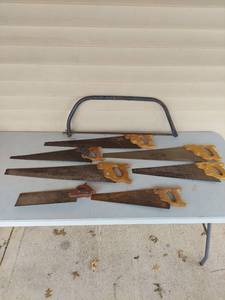 lot 1298 image: Collection of Hand Saws Including Disston, Stanley Handyman, and Bow Saw