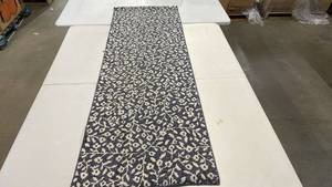 lot 3002 image: Navy Blue and White Floral Runner Rug