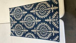 lot 3045 image: Navy Blue and White Floral Area Rug, 19x33