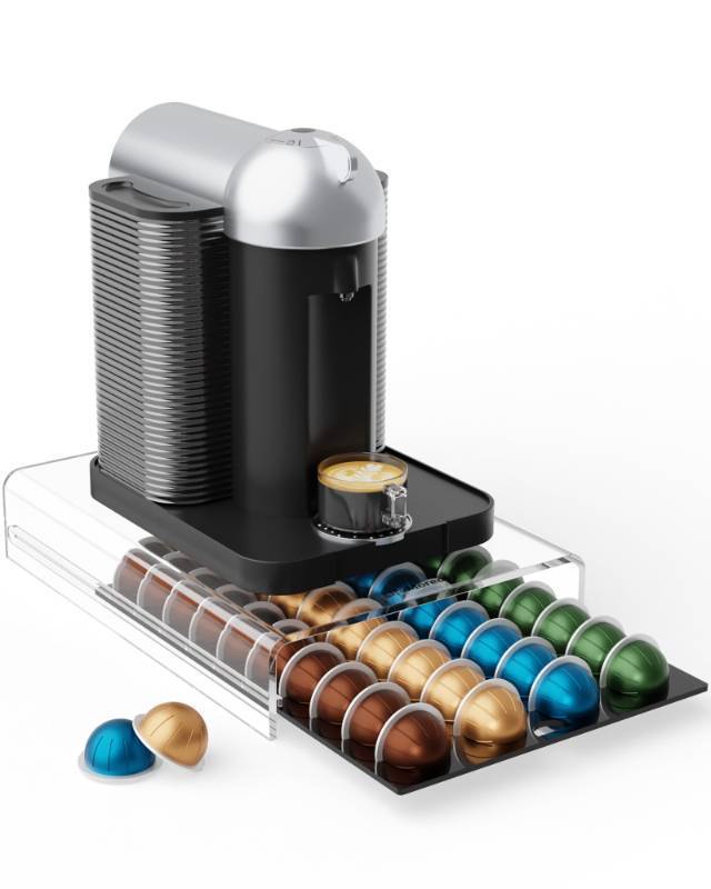 lot 25628 image: Storage Drawer for Nespresso Vertuo Coffee Pod Holder for Counter Acrylic Coffee Capsule Organizer - 40 Pods - Retail $30