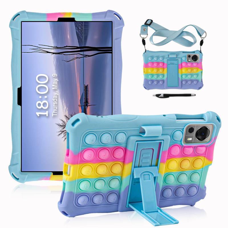 lot 29919 image: GIVEITALL for Onn 8 inch Tablet Case 2024 (Gen 4,Model100135923),Bubble Cartoons Silicone Kids Case for TCL Tab 8 Leiplay 50 min60 mini ProDOOGEE T20 Mini iwith Stand (Light Blue) - Retail $14