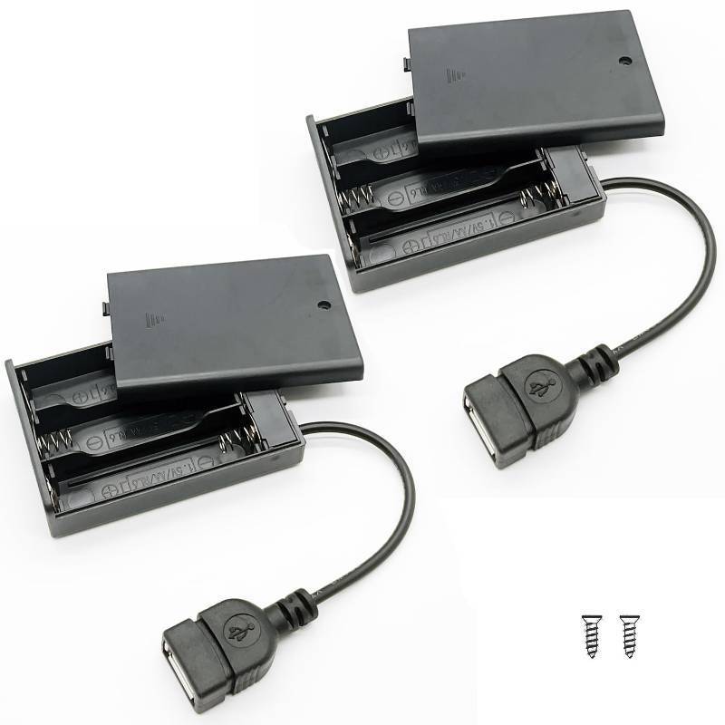 lot 39925 image: OPSFALCON 3 AA Battery Holder, 3 AA Battery Case Box Holder, 3 x 1.5V AA Battery Holder Case Box with OnOff Switch and Cover, with USB Cable (3AA-Black-2PCS) - Retail $6