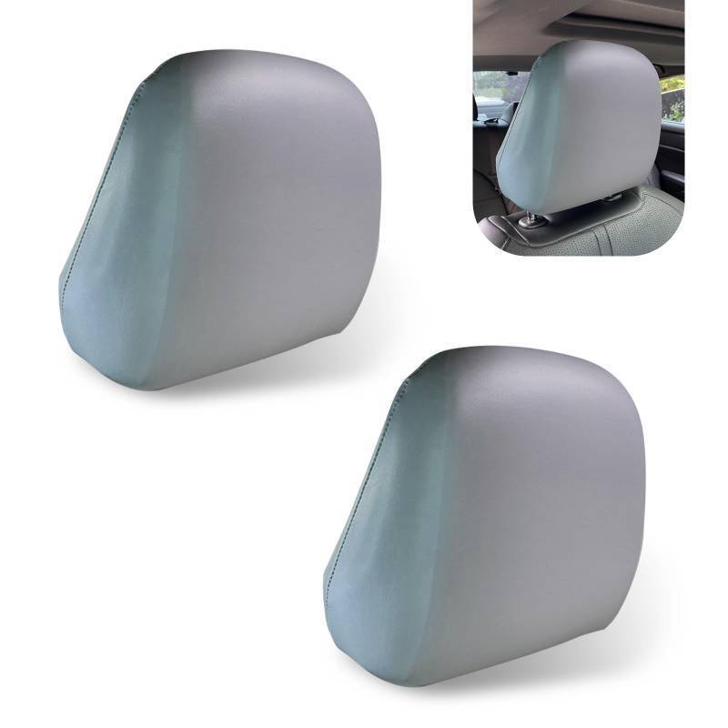 lot 39928 image: Shakas 2 PCS Cars Headrest Covers, Full Wrap-around Non-marking Fit Anti-scratch Protector, Waterproof Leather Portable Reusable Elastic Dust Cover, for Most Cars Seat Headrest Accessories (Gray #M) - Retail $12