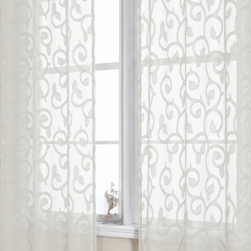 lot 39931 image: OWENIE Furman Sheer Curtains 63 inch Length for Bedroom Living Room 2 Panels Set, Jacquard Clip Textured Semi Sheer Curtains, Light Filtering Rod Pocket Farmhouse Window Treatments, Ivory, 40Wx63L - Retail $10