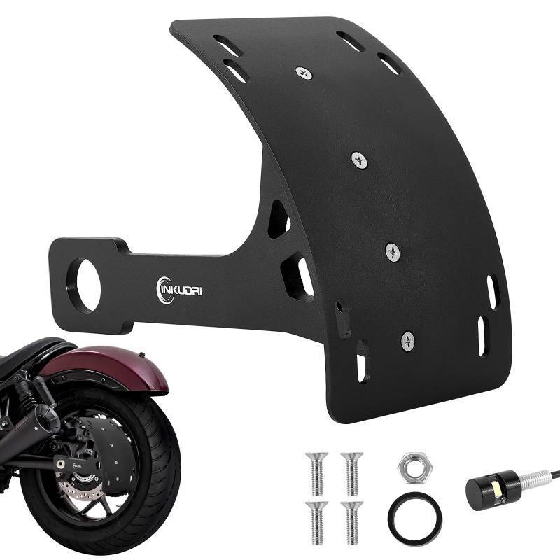lot 48792 image: Universal Curved Motorcycle License Plate Bracket With Light Rear Axel Motorcycle License Plate Relocation Holder Side Mount Tag Frame For Rebel 500 Ruckus YZF R6 R7 R8 Vulcan S 650 MT03 MT09 TW200 - Retail $27