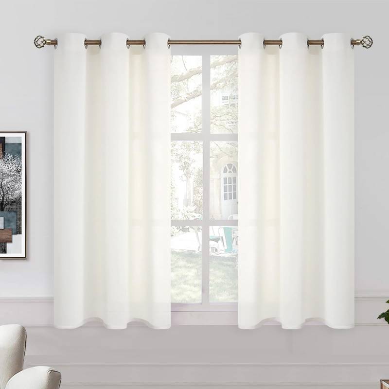 lot 48803 image: BGment Ivory Cream Short Linen Sheer Curtains 48 Inch Length for Small Windows, Grommet Light Filtering Casual Windows Textured Privacy Curtains for BedroomLiving Room, 2 Panels (Each 38 x 48 Inch) - Retail $24