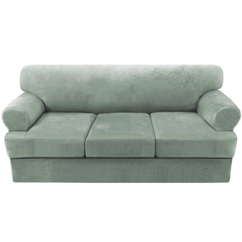 lot 48815 image: H.VERSAILTEX Sofa Cover 4 Piece T Cushion Sofa Slipcovers Thick Velvet Couch Cover Stretch T Cushion Sofa Covers for 3 Cushion Couch with 3 Individual T Cushion Covers Washable, Sea Grass - Retail $64