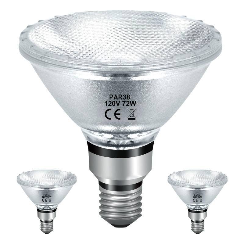 lot 55212 image: Jaenmsa Halogen PAR38 Flood Light Bulbs 72W 120V, Dimmable Par38 Halogen Light E26 Base Bulbs Warm White 2800K 3420 Lumens for Indoor and Outdoor Floodlight, Reptile Heat Bulbs, 2-Pack - Retail $22
