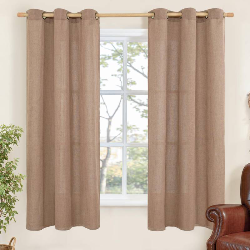 lot 24135 image: YoungsTex Mocha Brown Linen Curtains 63 Inch Length for Living Room Window, Light Filtering Drapes with Grommet Semi Sheer Rustic for Office Bedroom, 2 Panels, 42 X 63 Inch