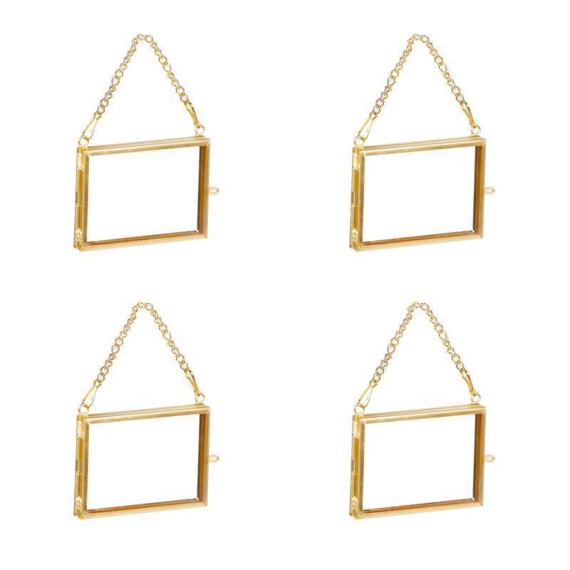 lot 48172 image: Alpertie 4PCS Glass Frame for Pressed Flowers, 3x2 Inch Creative Brass Hanging Photo Frame Double Glass Frame with Chain DIY Vintage Home Decor(Style 2)