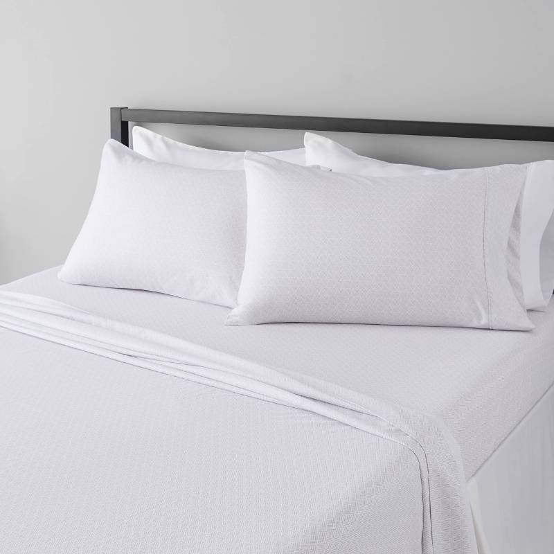 lot 48405 image: Amazon Basics Lightweight Super Soft, Wrinkle Free Breathable Microfiber 4 Piece Bed Sheet Set With 14-Inch Deep Pockets, Full, Gray Crosshatch, Printed