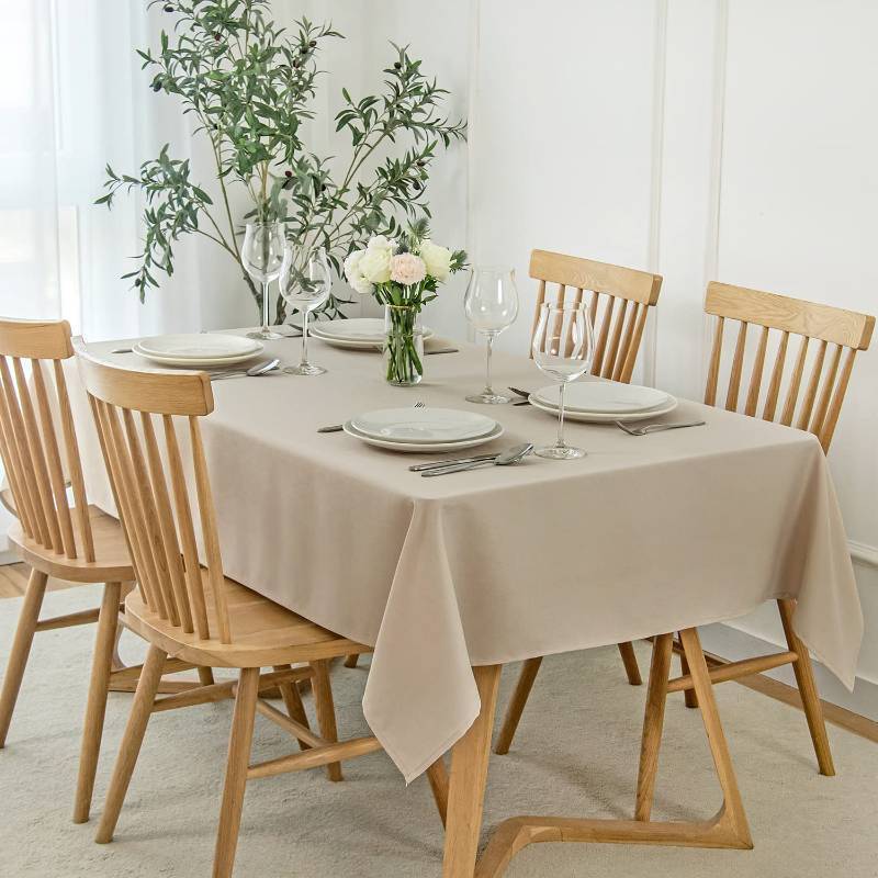 lot 48410 image: Maxmill Faux Linen Texture Tablecloth Stain Resistant Waterproof Wrinkle Resistant Washable Table Cloth, Fabric Decoration for Dining Room Banquet Parties Dinner, Rectangle 60 x 120 Inch, Natural