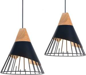 lot 26229 image: Mxsaoud Pendant Lights Kitchen Black 2 Pack,Industrial Modern Lighting Hanging Lamps,Wood Dome Minimalist Industrial Ceiling Hanging Lights for Kitchen Island,Dining Room,Living Room,Bedroom,Hallway - Retail $61