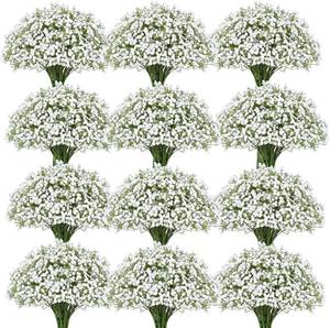lot 26230 image: 100 Pcs Babys Breath Artificial Flowers, Baby Breath Flowers Artificial Bulk, Real Touch White Fake Flowers, Faux Babies Breath Gypsophila for Wedding Home Decor Floral Arrangement - Retail $84