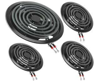lot 26231 image: Black Electric Stove Burner Drip Pans WB31M19(8) WB31M20(6) and Electric Stove Burner Replacement MP15YA(6) MP21YA(8) for G-E Hot-point Ken-more Electric Range Stove by MIFLUS