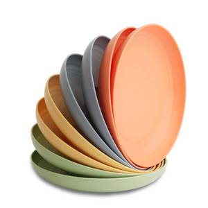 lot 26234 image: Nook Theory 8-Pack Reusable Wheat Straw Plates Set - Non Toxic and Non Plastic Dinner Plates for Kids and Adults, Lightweight Unbreakable Plate, Microwave Safe and Dishwasher Safe (Meadow 9) - Retail $19
