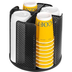 lot 26245 image: BEABOO 4-Compartment Rotating Paper Cup Holder & Coffee Cup Lid Storage Dispenser, Plastic Cup Dispenser Removable, Space-Saving Countertop Cup Holder for Coffee Bars, Kitchens (Black) - Retail $13
