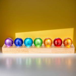 lot 26255 image: 7pcs 40mm Multicolor Crystal Solid Ball Glass Spheres with LED Wooden Base Night Light Decoration Healing Sphere Balls with Stand for Home Living Room - Decorative Balls for Dinner Party Centerpiece - Retail $30