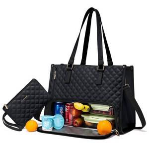 lot 26257 image: LOVEVOOK Lunch Tote Bag for Women, 15.6 Inch Laptop Bag with Insulated Lunch Compartment, Quilted Large Capacity Computer Handbag with Purse for Business, Work, Nurse, Office, Collage, Casual, Black - Retail $40