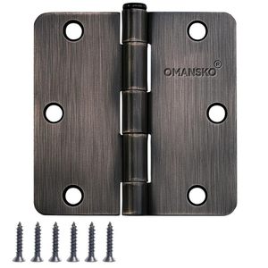 lot 26278 image: 18 Pack Door Hinges, 3.5 x 3.5 Inch Oil Rubbed Bronze Hinges for Wood 14 Radius Corners Interior Hinges, 3 12 Inch Door Hinges for Residential Doors - Retail $26