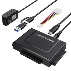 lot 26279 image: USB 3.0 to IDE SATA Adapter, USB Type C Hard Drive Reader External HDD Converter for 2.53.5 inches IDE SATA HDD SSD, 12V2A Power Adapter Included - Retail $25