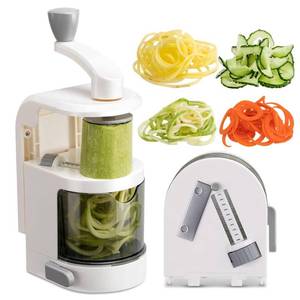 lot 26283 image: Badelite Vegetable Spiralizer 4-IN-1 Rotating Blade Veggie Spiralizer Zucchini Noodle Maker with Strong Suction Cup Spiral Vegetable Cutter Slicer - White - Retail $24
