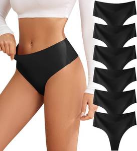 lot 30361 image: oshkang Thongs for Womens High Waisted Seamless for Women Underwear Sexy Breathable Panties 5 Pack Black Medium  - Retail $15