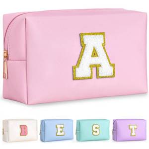 lot 30364 image: TOPEAST Initial Makeup Bag, Birthday Gifts for 4 5 6 7 8 9 10 11 12 Year Old Teen Girls, Personalized Preppy Cosmetic Bags Toiletry Bag (Pink A) - Retail $10