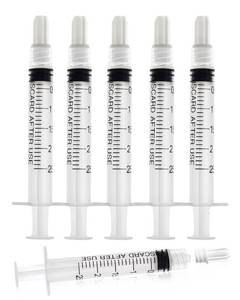 lot 30369 image: 2.5ml Luer Lock Syringe without Needle - 2.5cc Plastic Syringes, Sterile, Individually Sealed, Pack of 50 - Retail $13