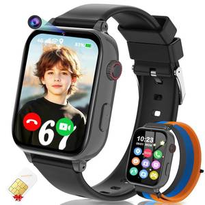 lot 30371 image: 4G Kids Smart Watch GPS Tracker, Smartwatch for Kid with Video Calling, Voice Chat, Class Mode, SOS , Pedometer, Alarm, Games, SIM Card HD Touch Screen Phone Watch Gift for 4-12 Girls Boys, Black - Retail $53