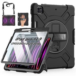 lot 30372 image: Case for iPad Pro 12.9 20222021 20202018 Cover for iPad Pro 12.9 6th 5th 4th 3rd Generation with Screen Protector- Stand- Pencil Holder- Handle- Shoulder Strap Black - Retail $30