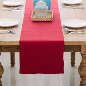 lot 30376 image: Soft Caddice Faux Linen 2 Side Table Runner, eco-Friendly Fabric Handcrafted Runner, Burgundy 12 x 36 Inch - Retail $10