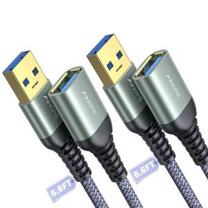 lot 30377 image: AINOPE 2 Pack USB Extensions Cable High Speed USB 3.0 Extension Cord Type A Male to Female Sturdy Braided Material Fast Data Transfer Compatible with USB Keyboard,Mouse,Flash Drive,Grey,6.6FT6.6FT - Retail $7