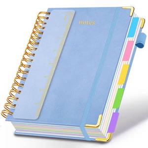 lot 30381 image: Hardcover Spiral Notebook 6.2x 8.2 Journal Notebook with Tabs and Removable Dividers 300 Pages 5 Subject Notebook College Ruled, Faux Leather Spiral Bound Notebook for Women School Work(Lake Blue) - Retail $18
