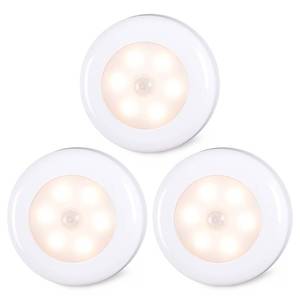 lot 30385 image: STAR-SPANGLED 3 Pack 2.8 Motion Sensor Lights Indoor AAA Battery Operated, Stick on LED Puck Light for Stairs, Under Cabinet, Closet, Warm White - Retail $9