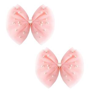 lot 30389 image: 2 PCS Pearl Hair Bows Hair Clips for Toddler Girls - Elegant Ivory Lace Veil Hair Accessories for Birthday, Wedding, Halloween, Thanksgiving, and Christmas Occasions(Pink) - Retail $8