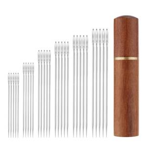 lot 30400 image: 29pcs Large Eye Sewing Needles, Hand Sewing Needles, 6 Sizes Stainless Steel Tapestry Needle Embroidery Needles Knitting Needles Yarn Needles with Wooden Needle Box for DIY Sewing Projects kit - Retail $5