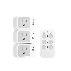 lot 30408 image: Remote Control Outlet, TESSAN Electrical Light Switch, Plug in Wall Plug with ONOff Switch for Indoor String Lights, Lamps, Home Small Appliances, 100ft Range (1 Remote  3 Outlets) - Retail $29