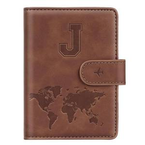 lot 30409 image: Passport Holder Wallet Cover Personalized Letter A-Z Travel Wallet RFID Blocking Passport Cover Wallet Case for Travel Passport Book Holders for Women and Men, Brown-J - Retail $12