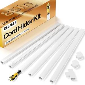 lot 30417 image: Delamu Cord Hider, Cord Covers for Wires on Wall, One-Cord Cable Hider, Self-Adhesive Wire Hiders Wire Covers for TV Cords on Wall, Easy Mount Cable Cover Management Kit, 6X W0.59 H0.4in, White - Retail $10